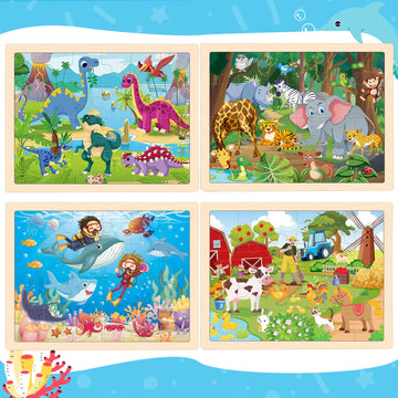 4 Packs Puzzles For Kids Ages 4-6, Wooden Animals Jigsaw Puzzles For Toddlers Ages 2-4, Preschool Educational Puzzles Boards Toy