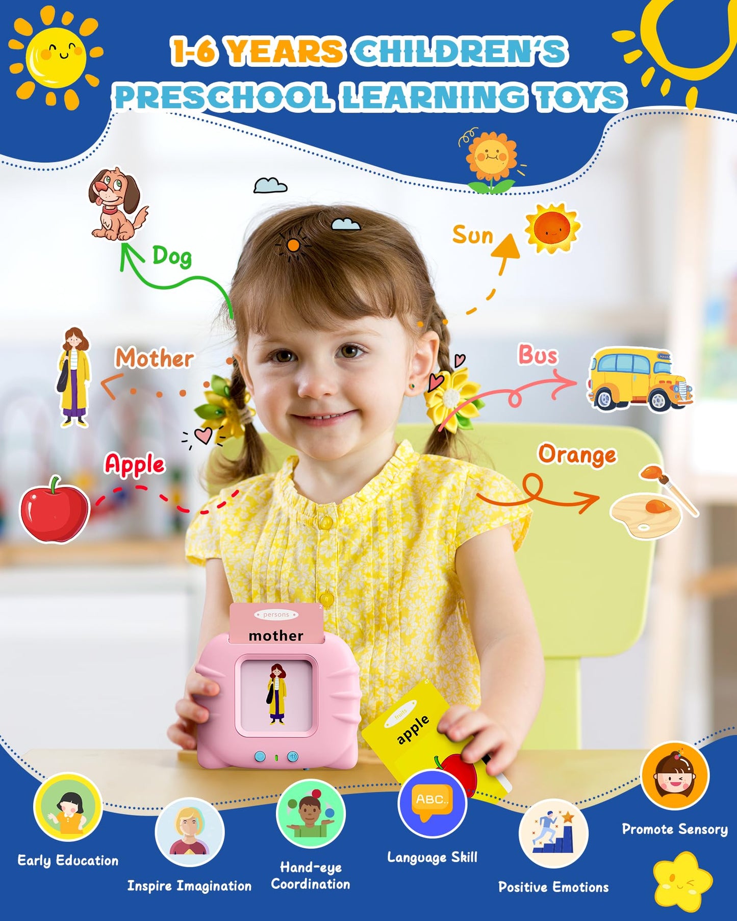 Bravokids Talking Flash Cards Toddler Toys, Preschool Educational Sensory Toys With 112 Double Sided Cards For 1 2 3 4 5 6 Year Old Boys And Girls, Interactive Learning Toys Gifts For Kids, Pink