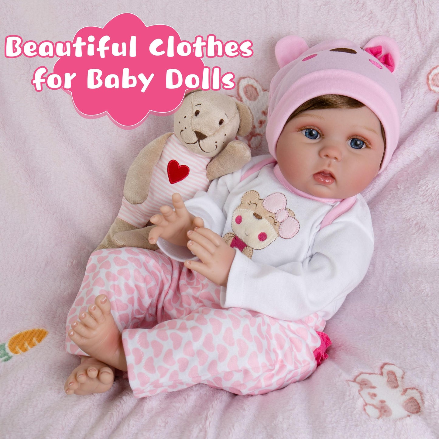 Ekokiz Reborn Baby Dolls Clothes Girl Cute Bear Pattern Baby Clothes For 17-22 Inches Realistic Newborn Baby Dolls Baby Girls' C