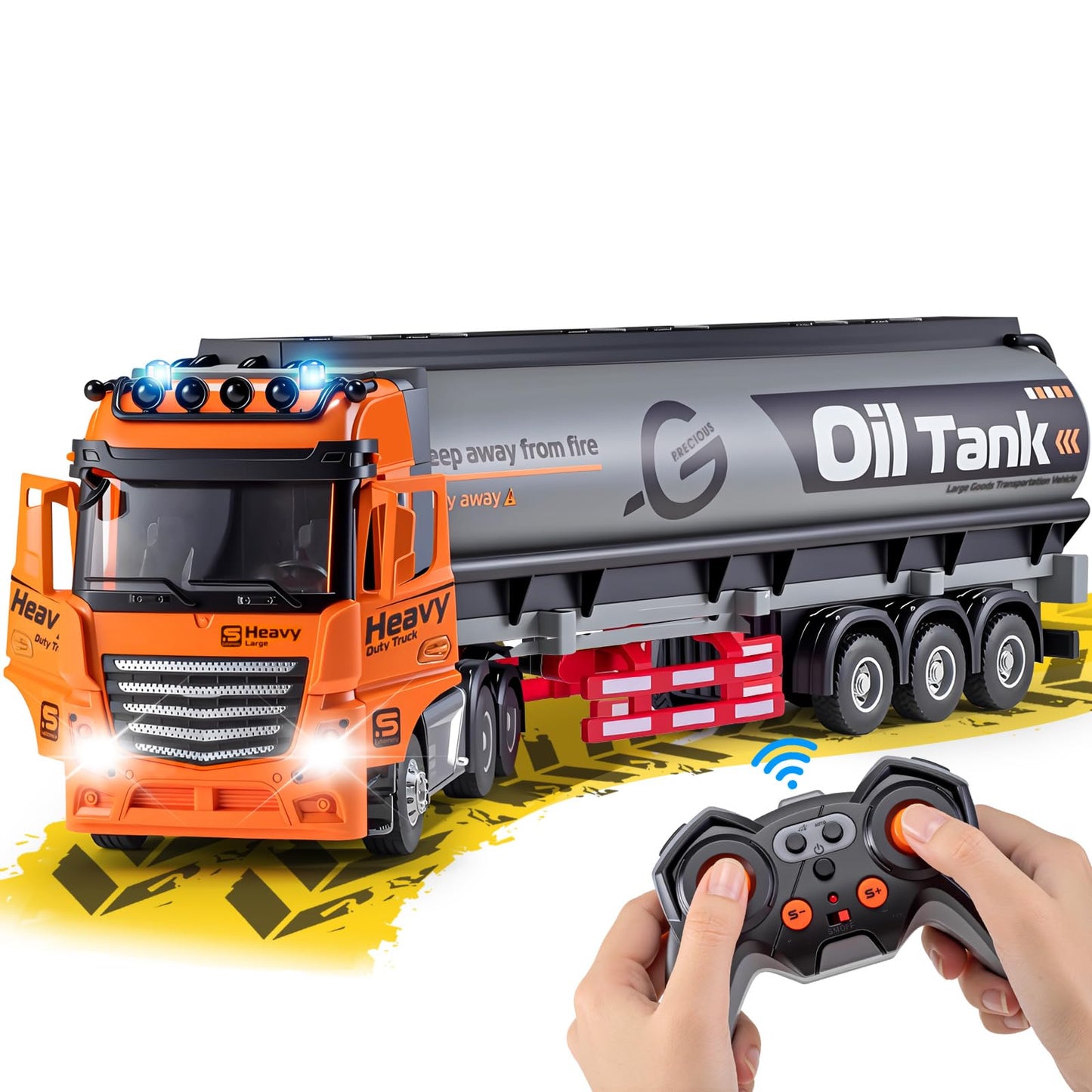 9 Channel Rc Semi Truck With Trailer Metal Cab, 2.4Ghz Remote Control Oil Tanker Truck With Lights And Sounds, Birthday Gift For