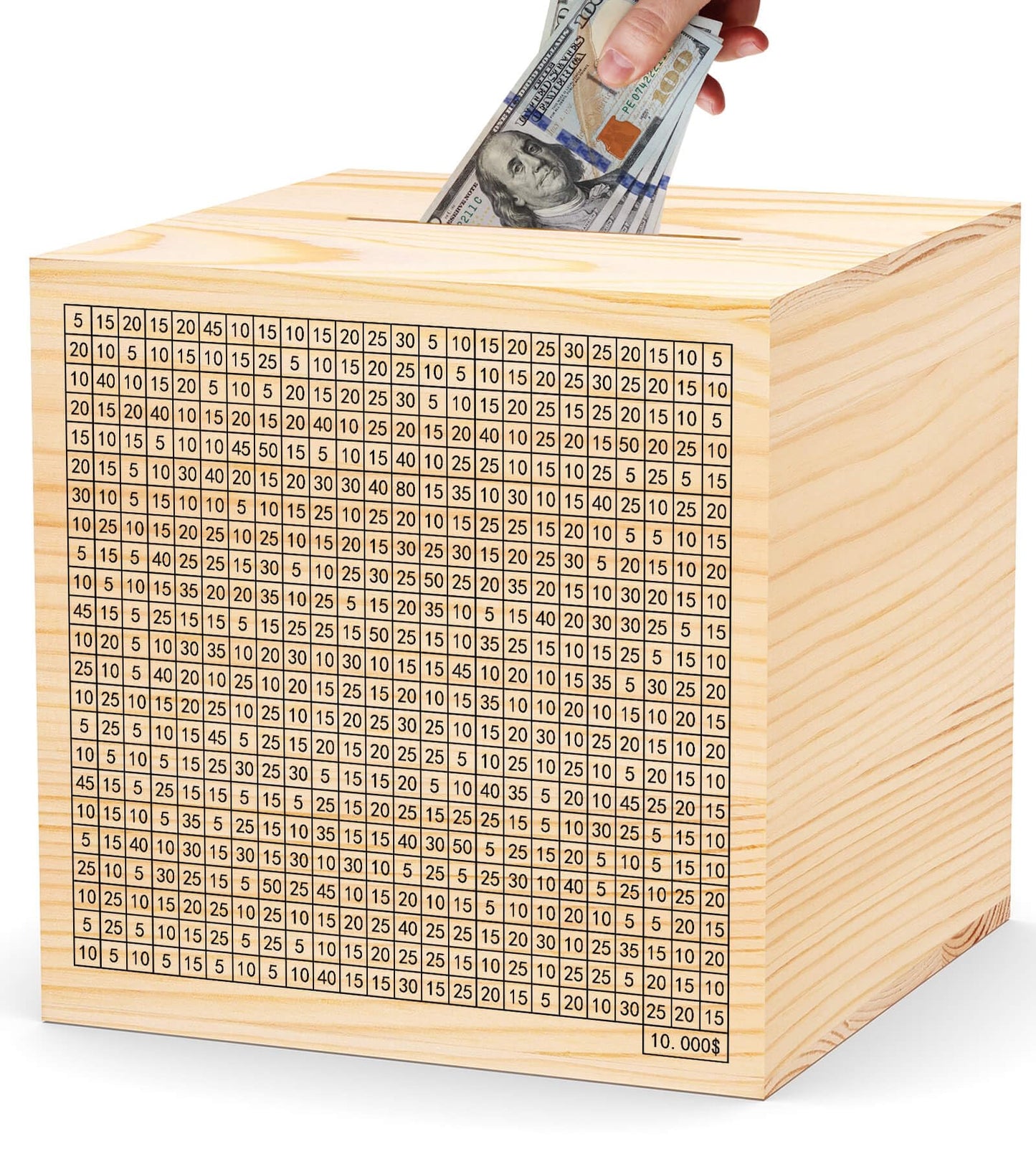 Hchangen 10000 Wooden Savings Challenge Box For Adults Kids, Wood Coin Piggy Bnak, Must Break To Open Money Box With Counter (Na