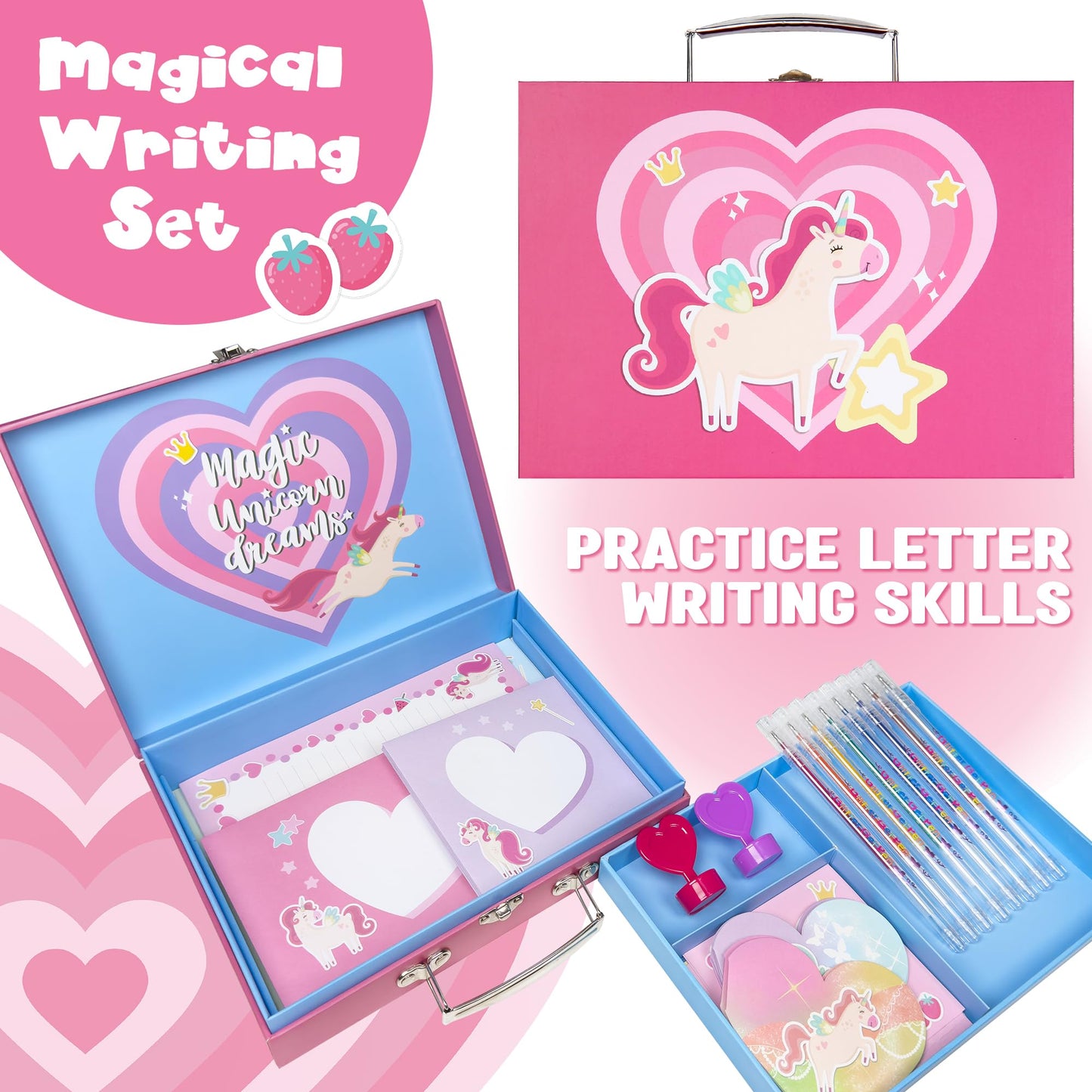 98Pcs Unicorn Stationary Set - Gifts For 6,7,8,9,10 Year Old Girl, Girls Stationery Set For Kids, Letter Writing Art Kit, Pretee