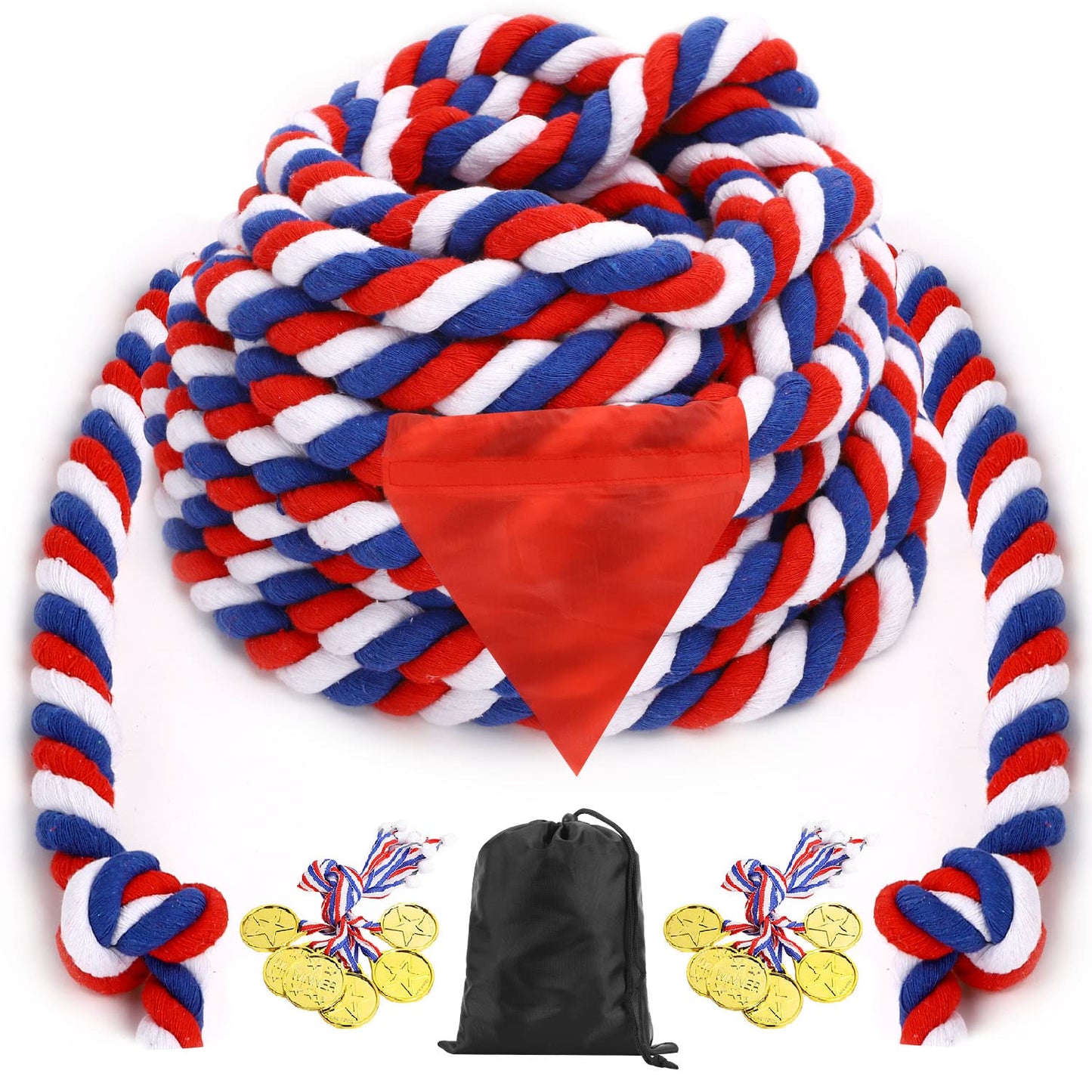 JHkim Tug of War Rope - 40FT War Rope for Family Reunion Games, Field Day Yard Games for Kid and Adult, Independence Patriotic D