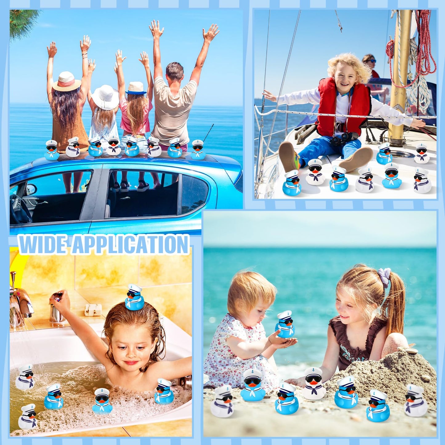 Shappy 24 Pcs Cruise Duck Bulk With Sunglasses Sets 2 X 1.9 X 2.4 Inch Mini Sailing Rubber Ducks Summer Cruise Ship Toy Squeaky Bath Party Toy Duckies For Birthday Party Favors (Blue,White)