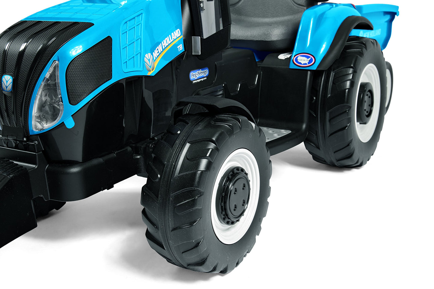 Peg Perego New Holland T8 12V Ride-On Tractor & Trailer - Large Blue Kids' Electric Vehicle