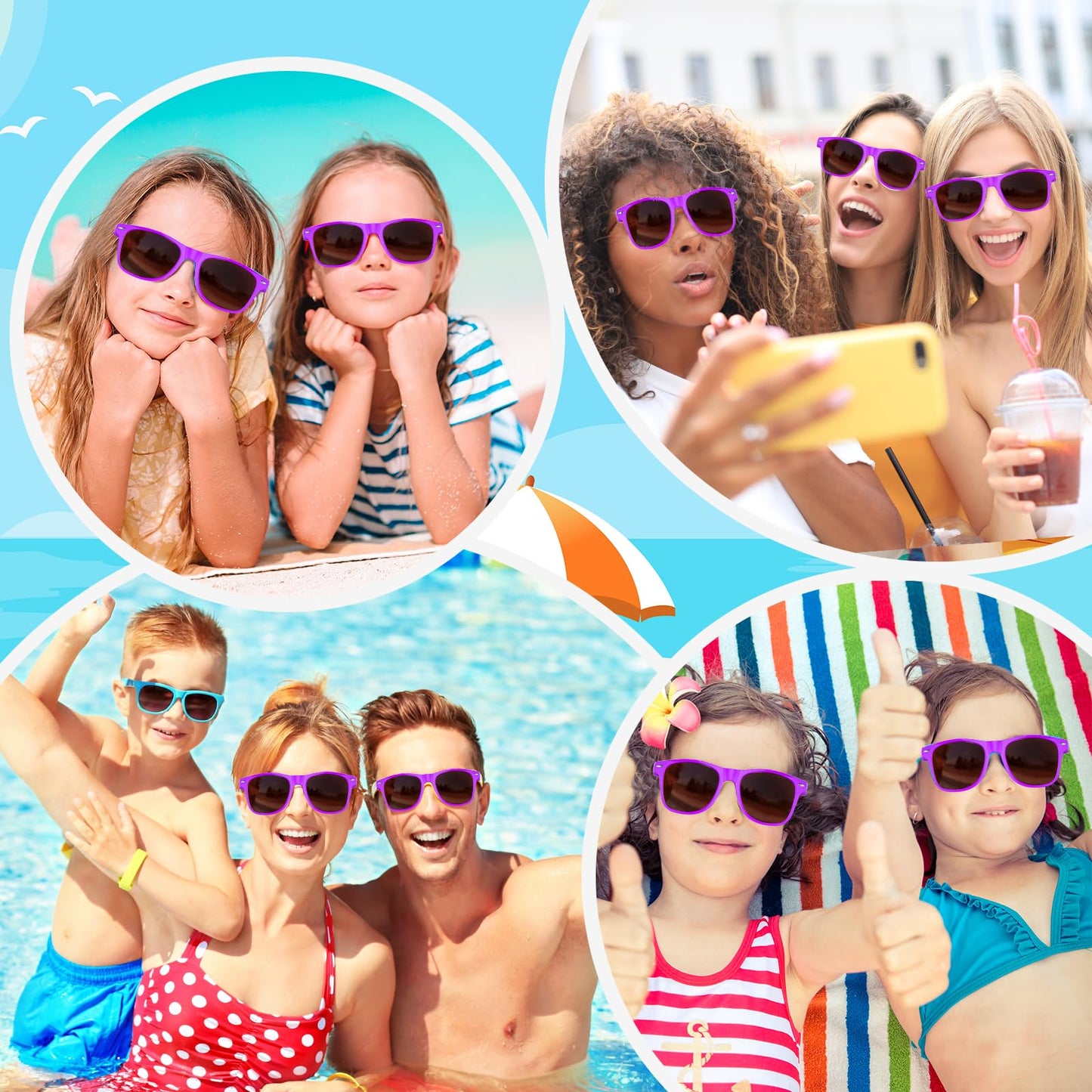 Astaron 12 Pack Party Novelty Sunglasses Bulk Neon Party Favors For Beach Wedding Party Pool Party Supplies, Purple