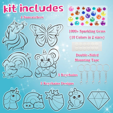 Wahfng Gem Art, Diamond Art Kids Painting Kit -Make Your Own Keychains & Suncatchers - Arts And Crafts For Girls And Boys Ages 6-12 - Best Gift Ideas For Age 4, 5, 6, 7, 8, 9, 10-12, 6-8(Magical)