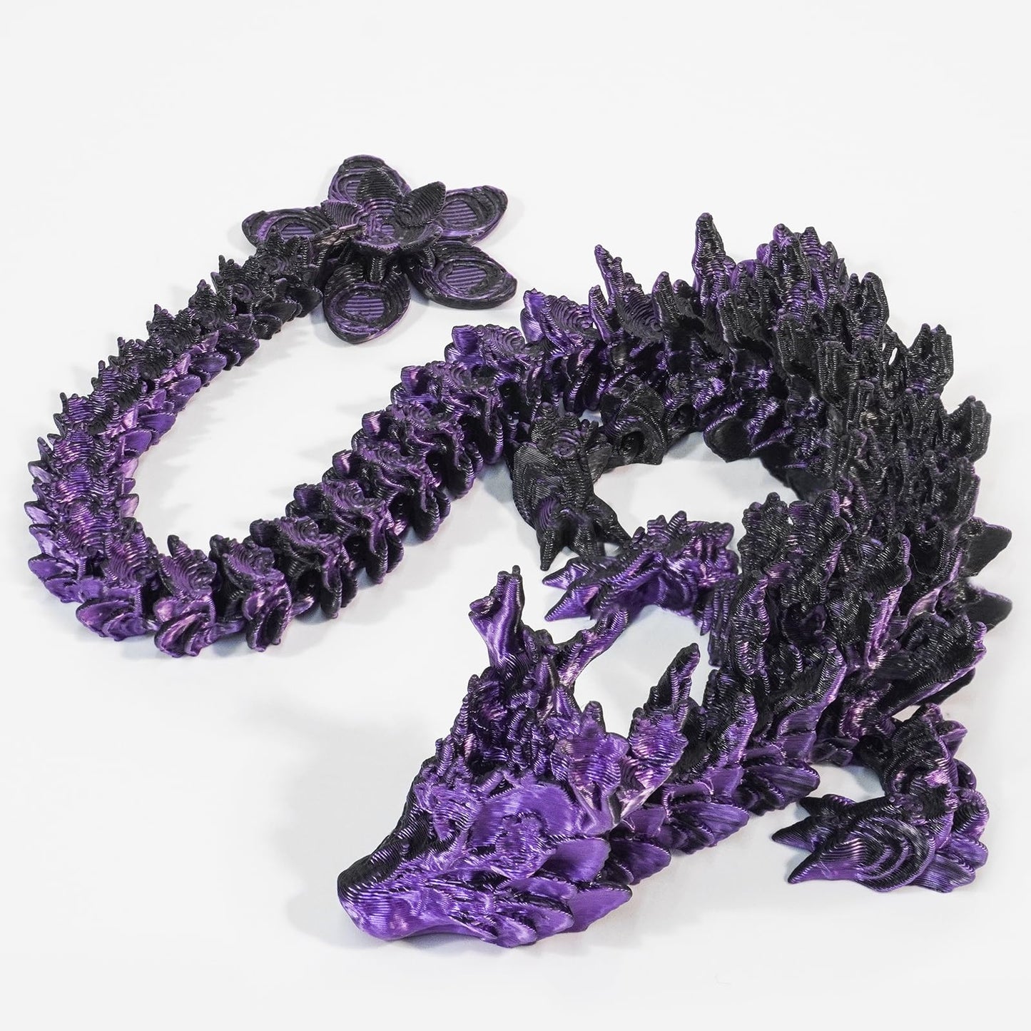 Outgoto 3D Printed Cherry Blossom Dragon - 11.8In Realistic Articulated Dragon Fidget Toy, Desk D Cor And Collectible (Black Pu