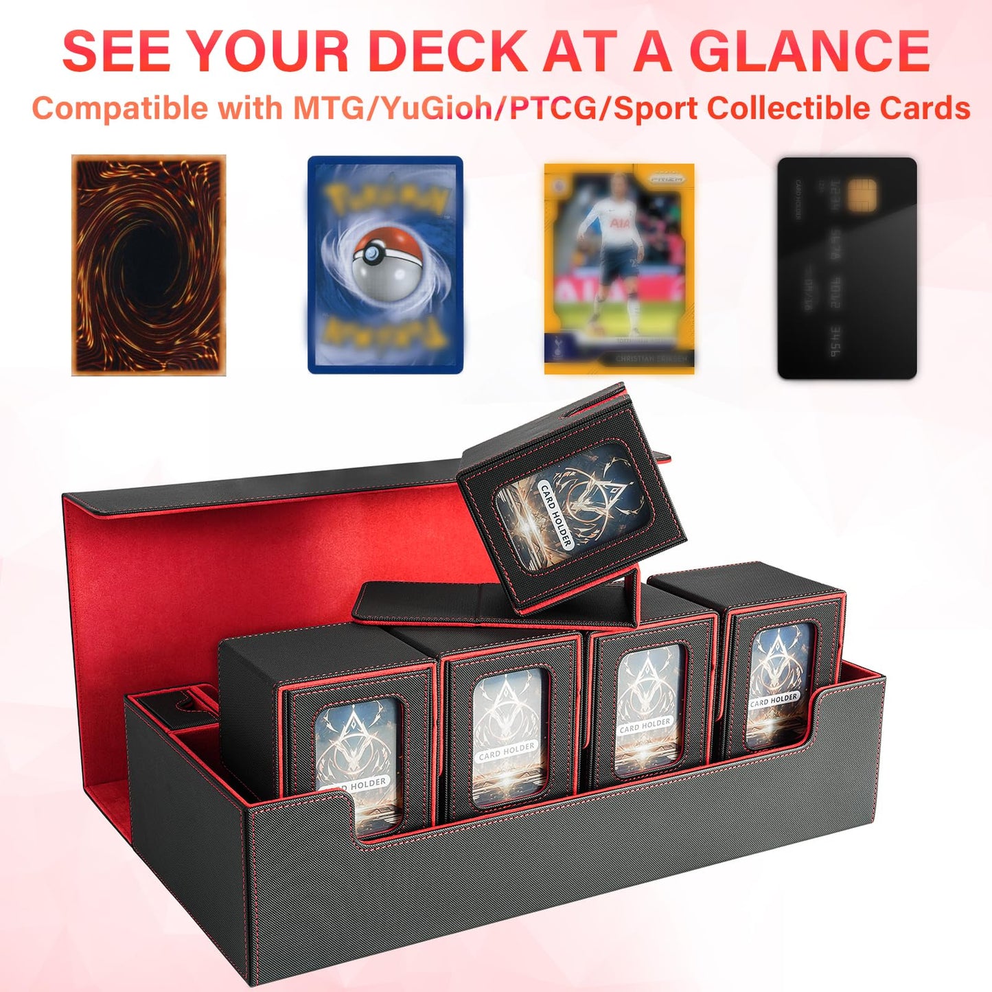 Jaffzora Card Deck Box For Mtg Commander, Large 6 In 1 Card Storage Display Case With 5Pcs Tcg Deck Boxes & Dice Tray, Holds 240