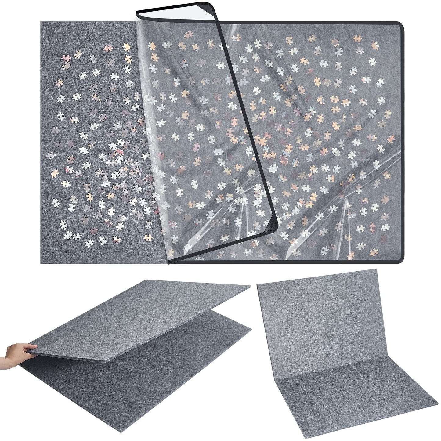 Sratte Jigsaw Puzzle Board With Dustproof Cover, Foldaway Felt Puzzle Board Portable Puzzle Mat, Foldable Puzzle Pad Puzzle Storage Board, Non Slip Surface (45.7 X 30.7 Inch)