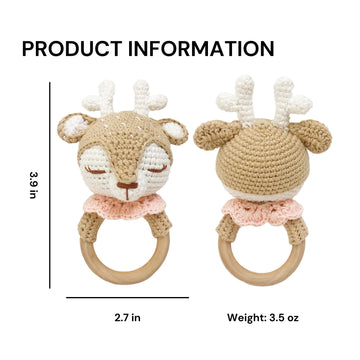 Bunny - Rattle For Young Children, Handmade Woolen Toy, Visual And Sensory Enhancing, Toy With Strict Quality Testing Process, Usable As House Decoration (Beige Reindeer)