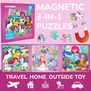 Quokka Magnetic Puzzles For Kids Ages 4-6 - 36 Pieces Sudoku Toddler Puzzles Ages 2-4 - Travel Puzzle For Kids Ages 3-5 - Princess Unicorn Mermaid Toddler Travel Toys - Car Airplane Road Trip Games