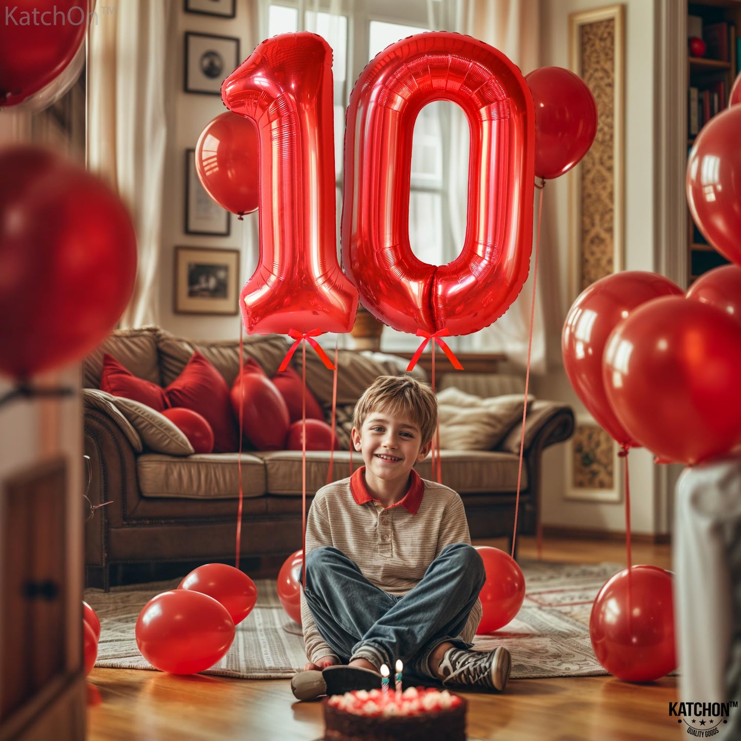 Katchon, Giant Red 10 Balloon Number - 40 Inch | 10Th Birthday Decorations | Red 10Th Birthday Balloons For 10 Birthday Decorations Red | Red Number 10 Balloons