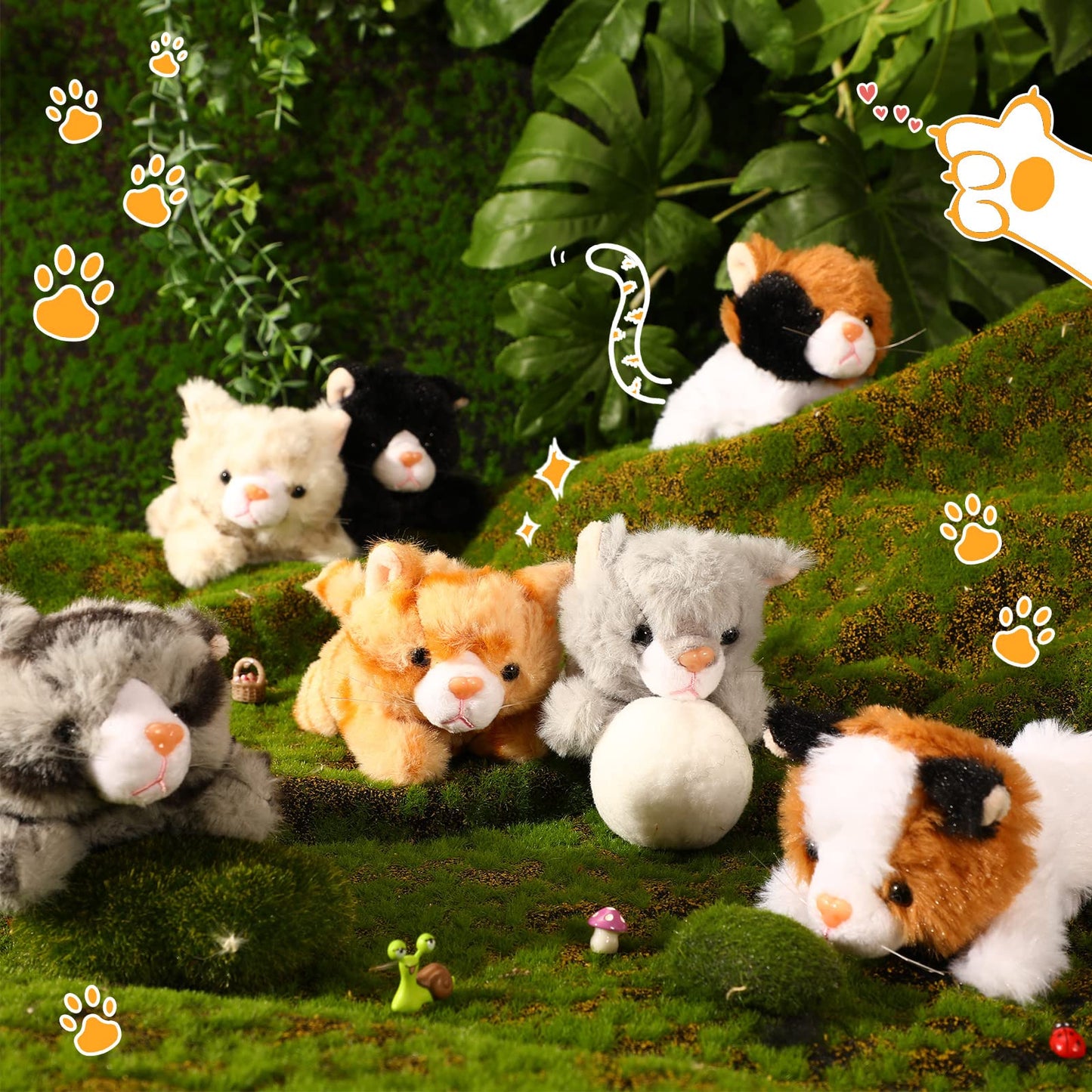 8 Pieces 5 Inch Stuffed Animals Bulk Assorted Cute Stuffed Pet Plush Toys Small Plush Animals For Halloween Kid Classroom School Pet Party Favors Supplies Decoration (Lying Cat)