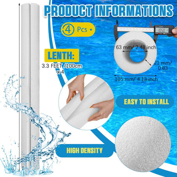 Hanaive Jumbo Foam Pool Noodles - 40 Inch, White, Pre-Slit, Ideal for Swimming, Floating, Craft Projects, 4 Pack