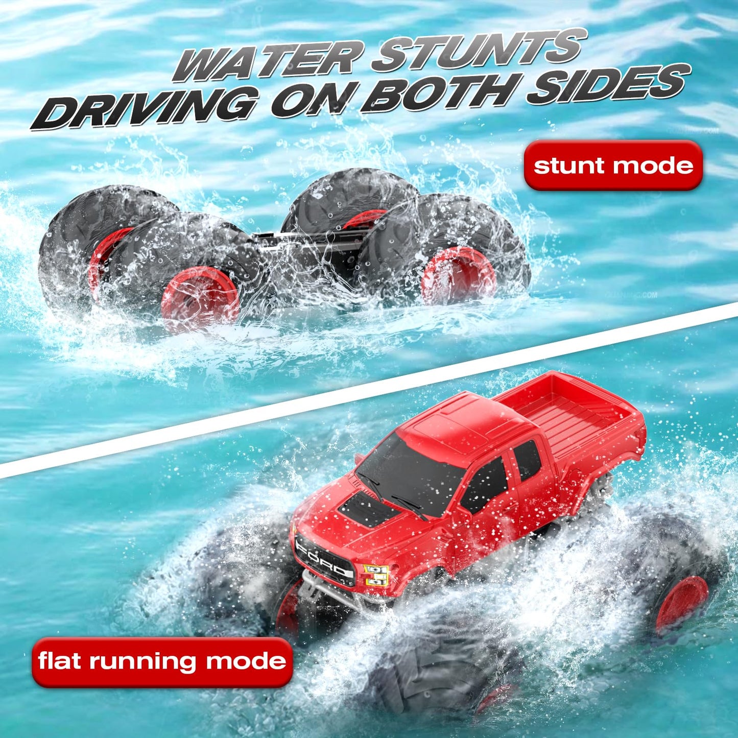 DOUBLE E Ford Amphibious RC Monster Trucks Waterproof Remote Control Car 4WD All Terrain Car for Kids 4-12,2.4Ghz RC Cars Pool T