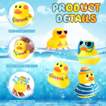 Honoson 48 Pcs Summer Beach Rubber Duckies Bulk Mini Rubber Duck Bath Toys Float Bathtub Ducky Cute Squeaky Ducky For Classroom