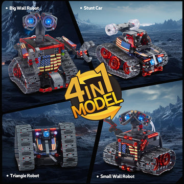 Jojo&Peach Stem Robot Building Toys, Remote & App Controlled 4 In 1 Wall Robot/Stunt Car/Triangle Robot, Stem Projects Creative