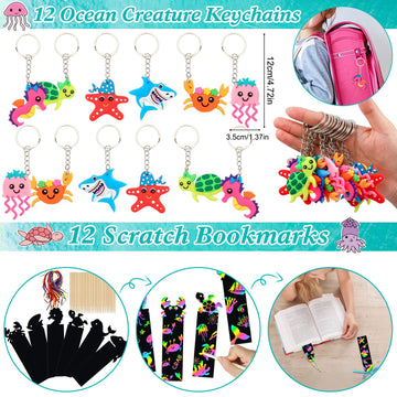ANPHILE Under Sea Party Favors, 134 Pcs Ocean Birthday Party Supplies - Ocean Sea Animal Toys, Scratch Art Set, Grow In Water An