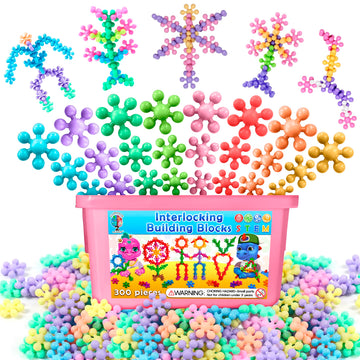 Curious 2 Learn Pastel Colors Building Blocks 300Ct - Kids Stem Toys Educational Building Toys- Discs Sets Interlocking, Solid Plastic For Preschool Kids Boys And Girls Aged 3+, Creativity Kids Toys