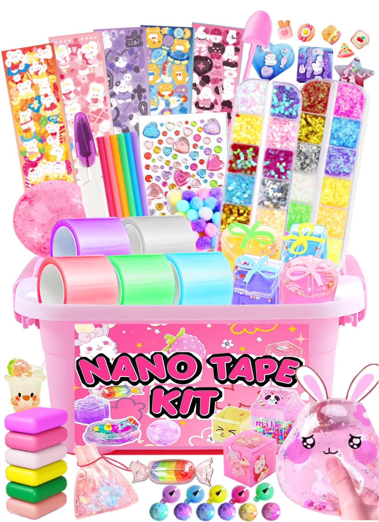 BubbleQ nanoko 健康管理セット ZiZa Nano Tape Bubble Kit for Kids - Pink Squishy Maker with Video