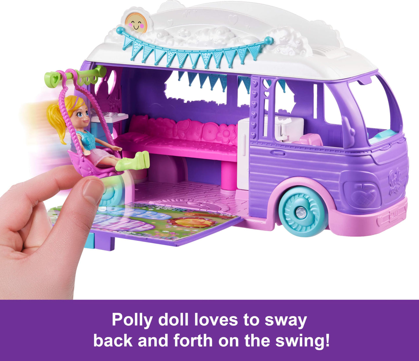 Polly Pocket Doll & Pet Playset, Travel Toy With Camping & Food Accessories, Glamping Camper Van