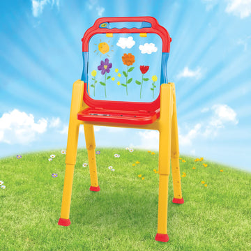 Crayola Triple-The-Fun See-Thru Easel, Finger Painting, Dry-Erase Crayon, Markers, and acrylics, Adjustable Height, Easy fold St