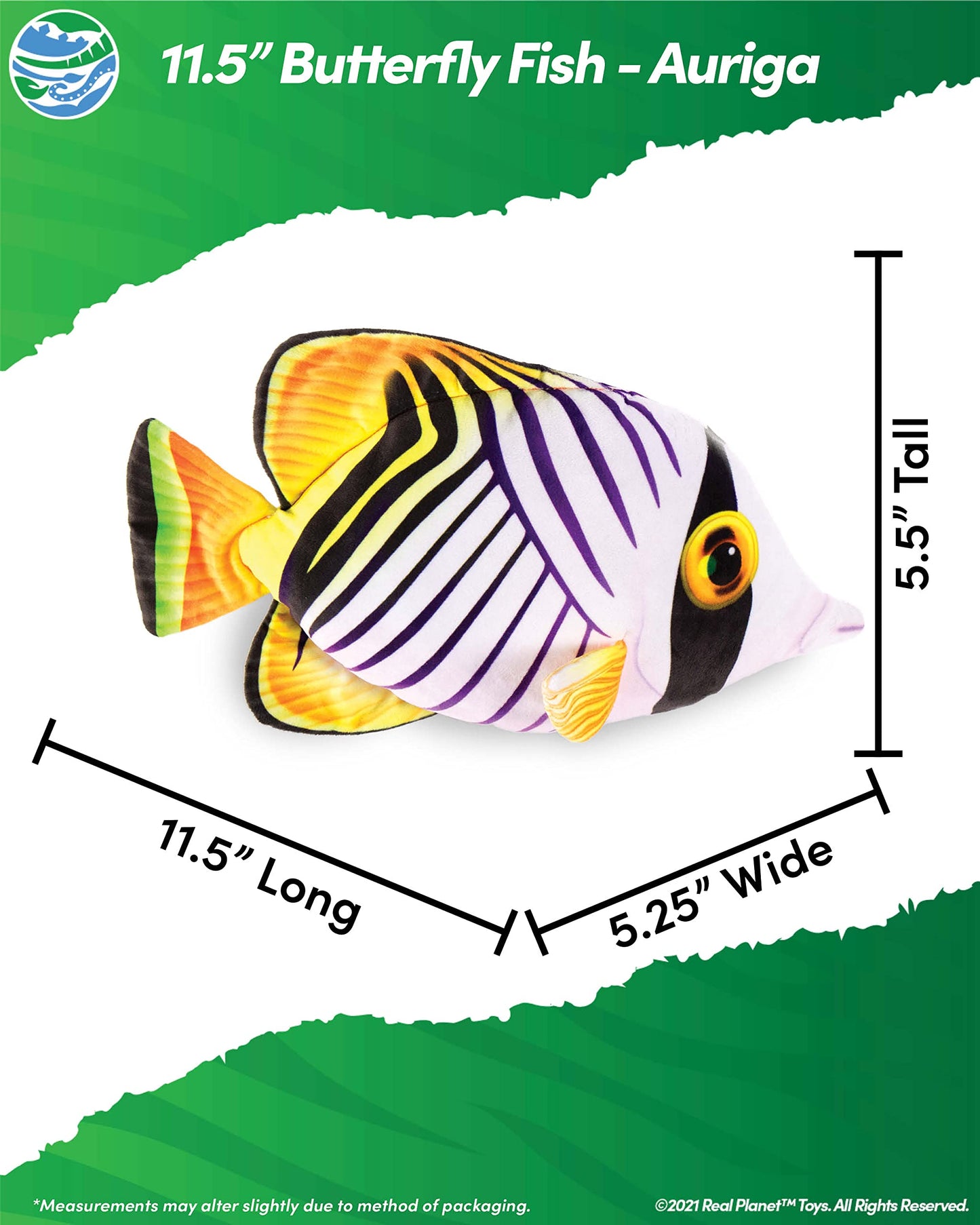 Real Planet Sea Life Plush - Soft Stuffed Animal Gift For Kids All Ages, Sea Ocean Fishing Plushie, Christmas Birthday Gifts (Auriga Butterfly Fish, 9.5') (11.5' Long)