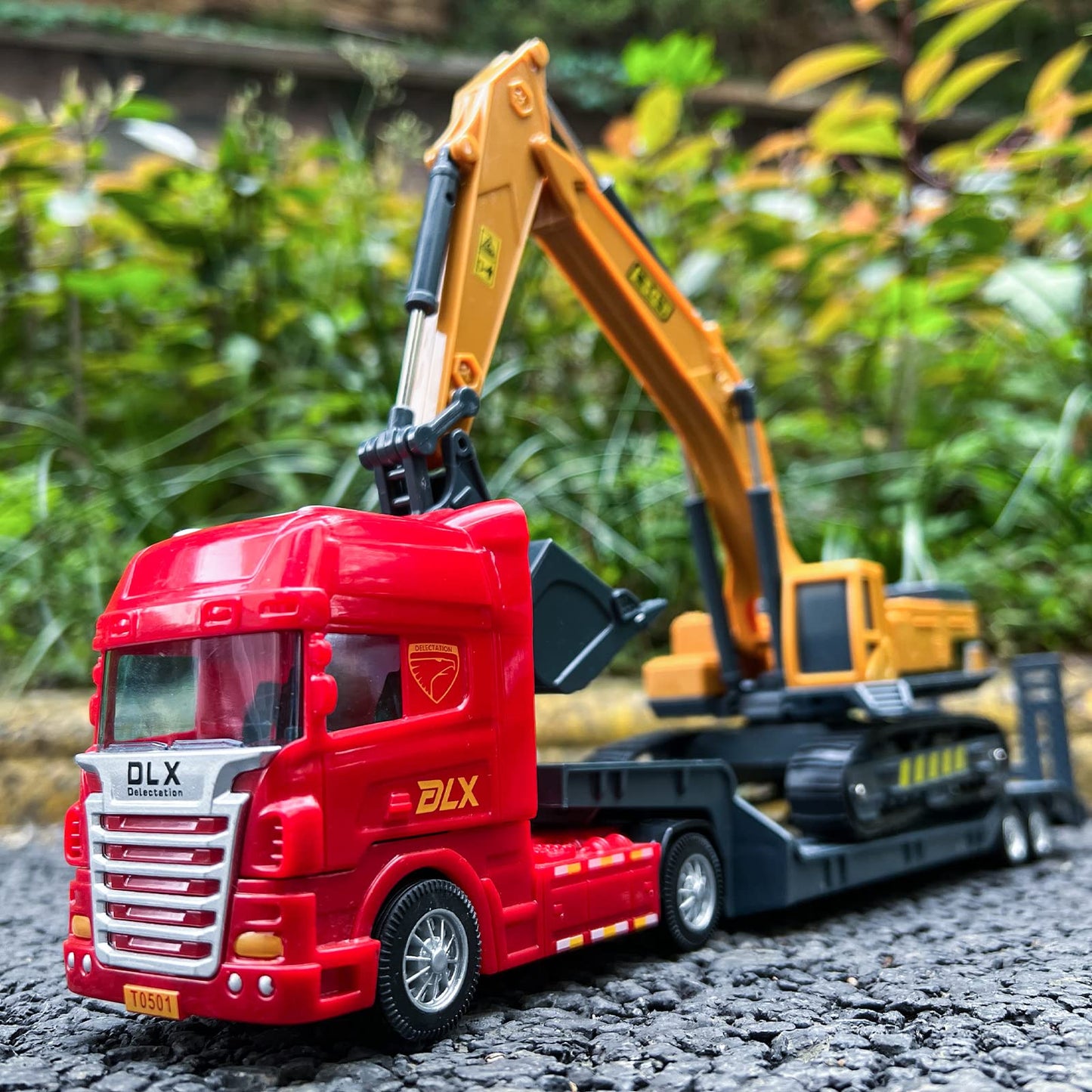 TGRCM-CZ Flatbed Truck Toy with Excavator Tractor-Push and Go Toy Trucks, Construction Trucks for Toddlers,Plastic Toy Truck, Gi