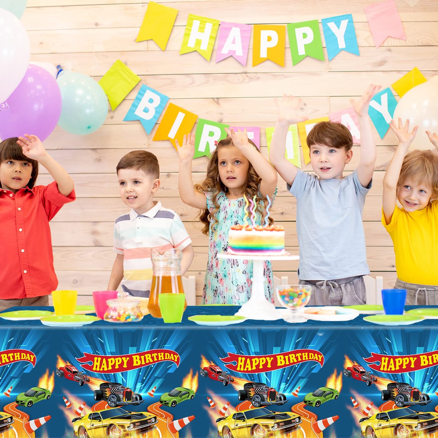 WIFUNUE 3Pieces Hot Car Themed Plastic Tablecloth Hot Race Car Birthday Party Plastic Table Covers for Kids Boys Racing Car Birt