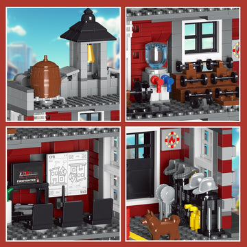 HSANHE City Fire Rescue Building Set, 1823 PCS, Small, Red, Compatible with Lego