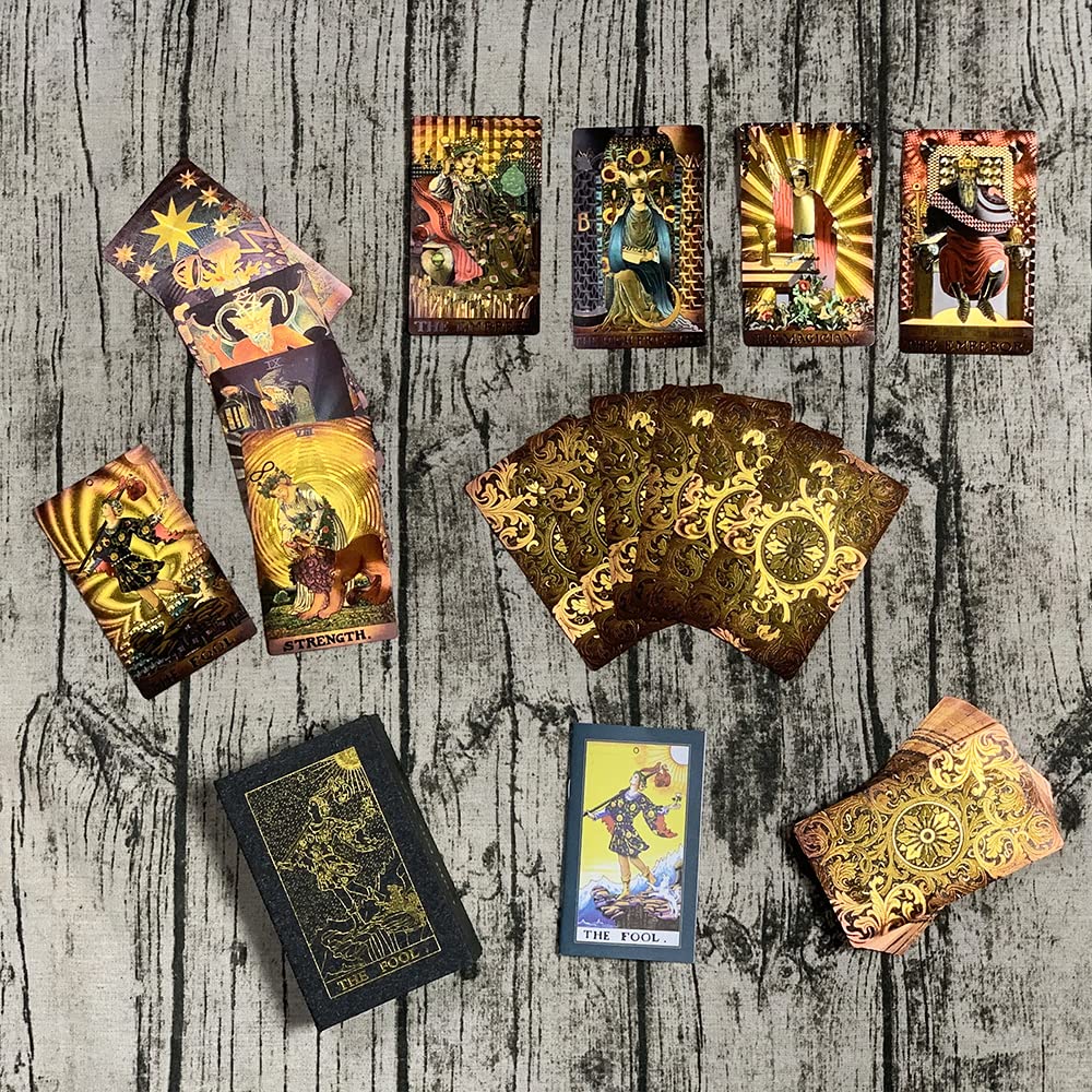 Sunhhx Tarot Cards, 78 Tarot Cards Deck Pvc Waterproof Wrinkle Resistant Gold Foil Classic Tarot Cards With English Instructions Book, Tarot Cards For Beginners