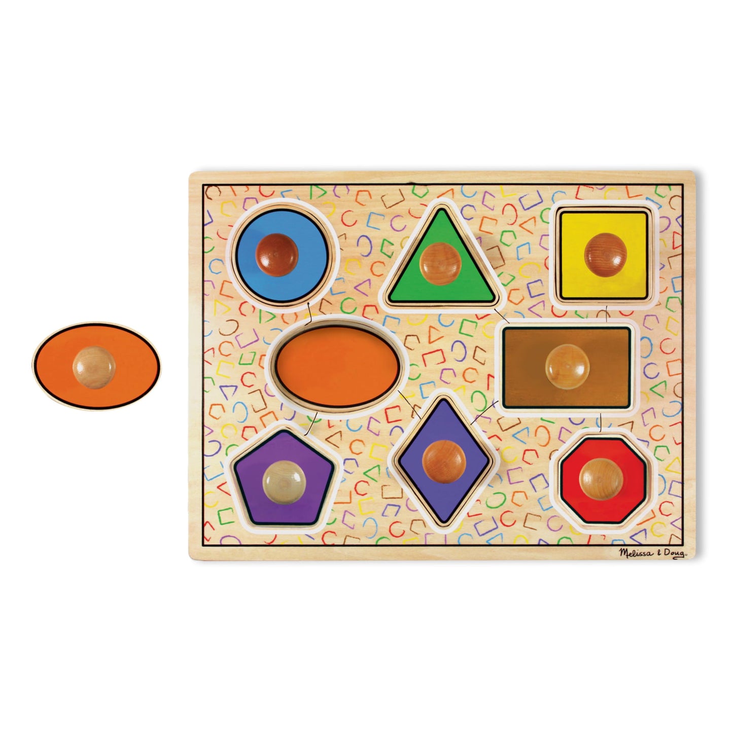 Melissa & Doug Geometric Shapes Lg Peg Puzzle Puzzles Wooden Toy 3+ Gift for Boy or Girl