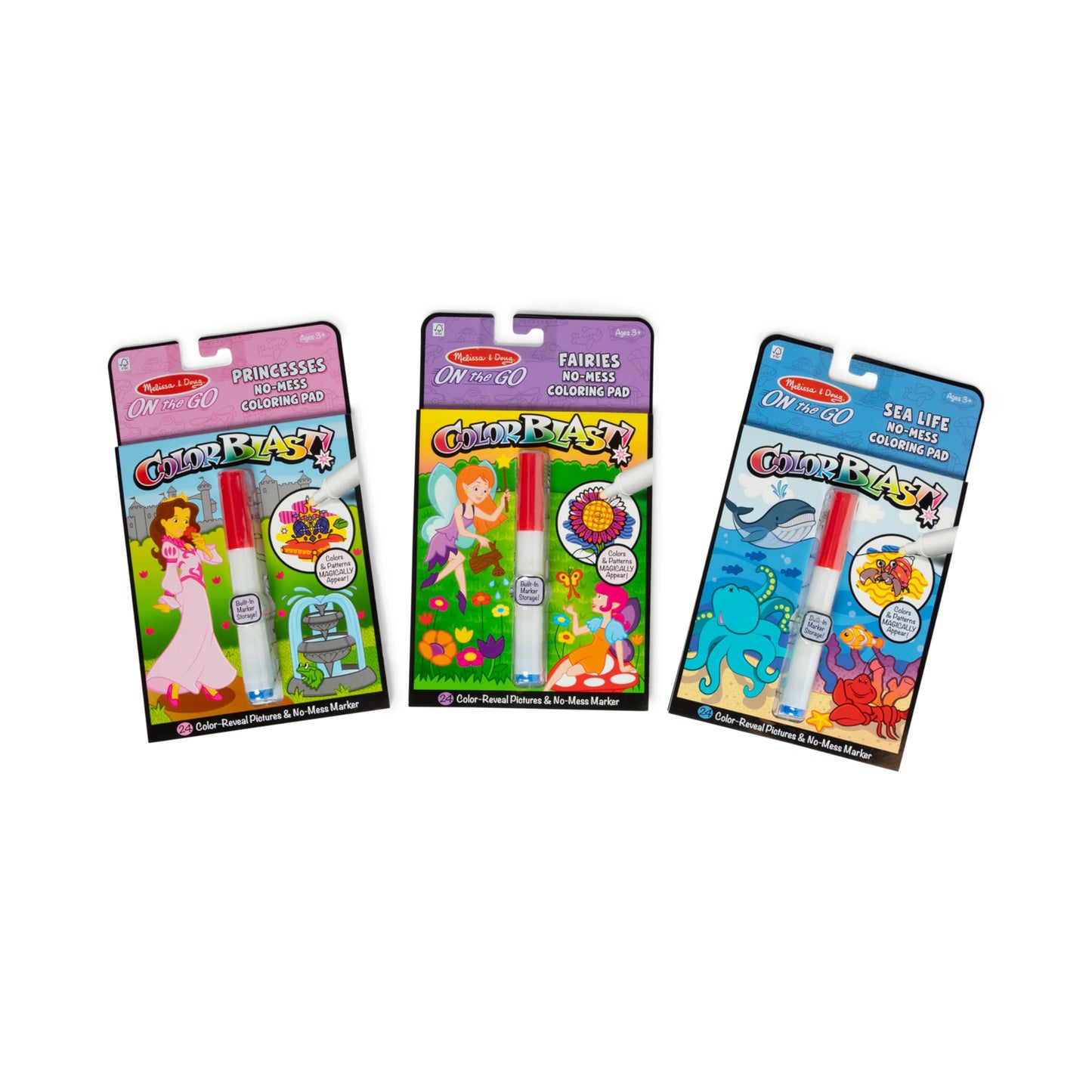 Melissa & Doug On the Go ColorBlast! Activity Books Set - Fairy, Princess, and Sea Life