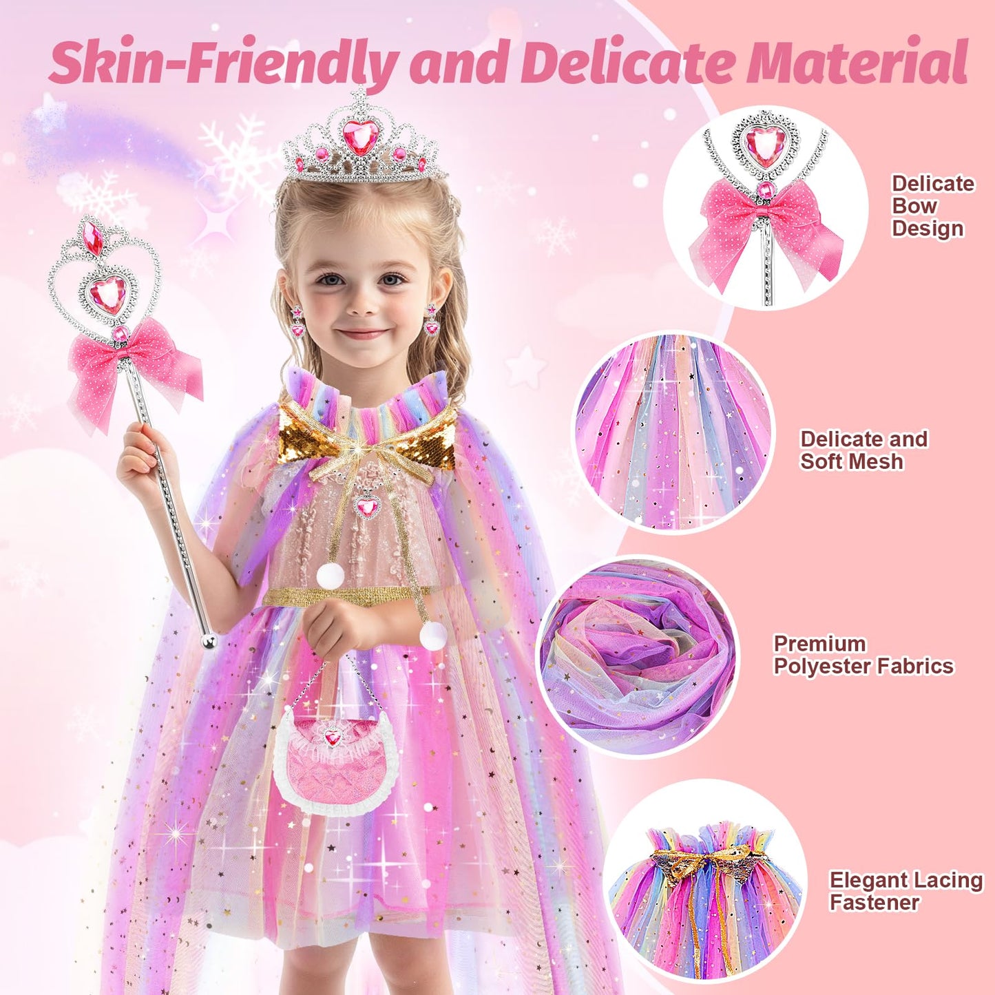 Funmission Princess Dress Up For Little Girl Toys, 9Pcs Dress Up Clothes For Girls, Princess Costume Girls, Girl Dress Up Clothe