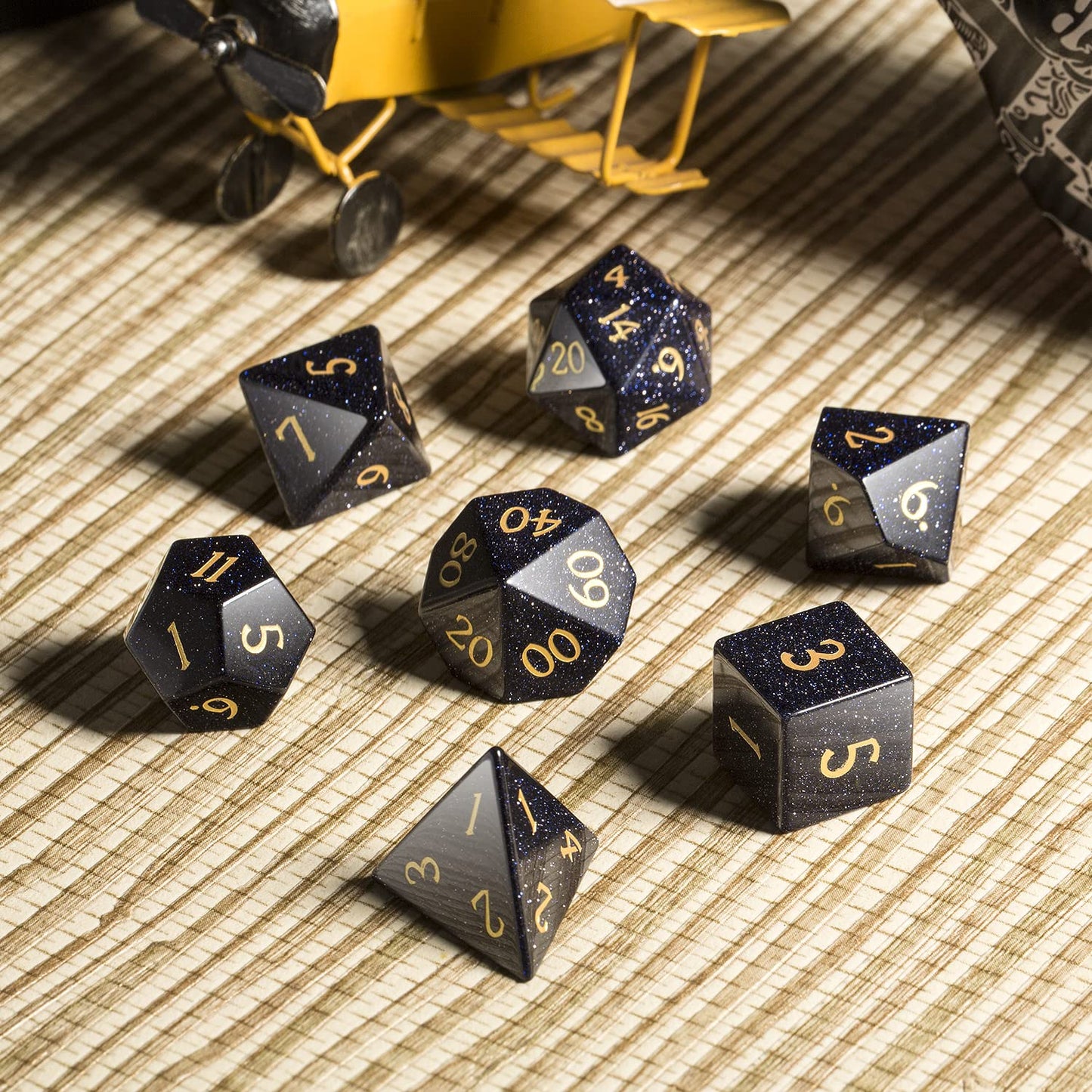 Blue Sandstone Gemstone DND Dice Set,DNDND Full Set D&D Dice with Grogeous Gift Case for Dungeons and Dragon Tabletop Game (Blue