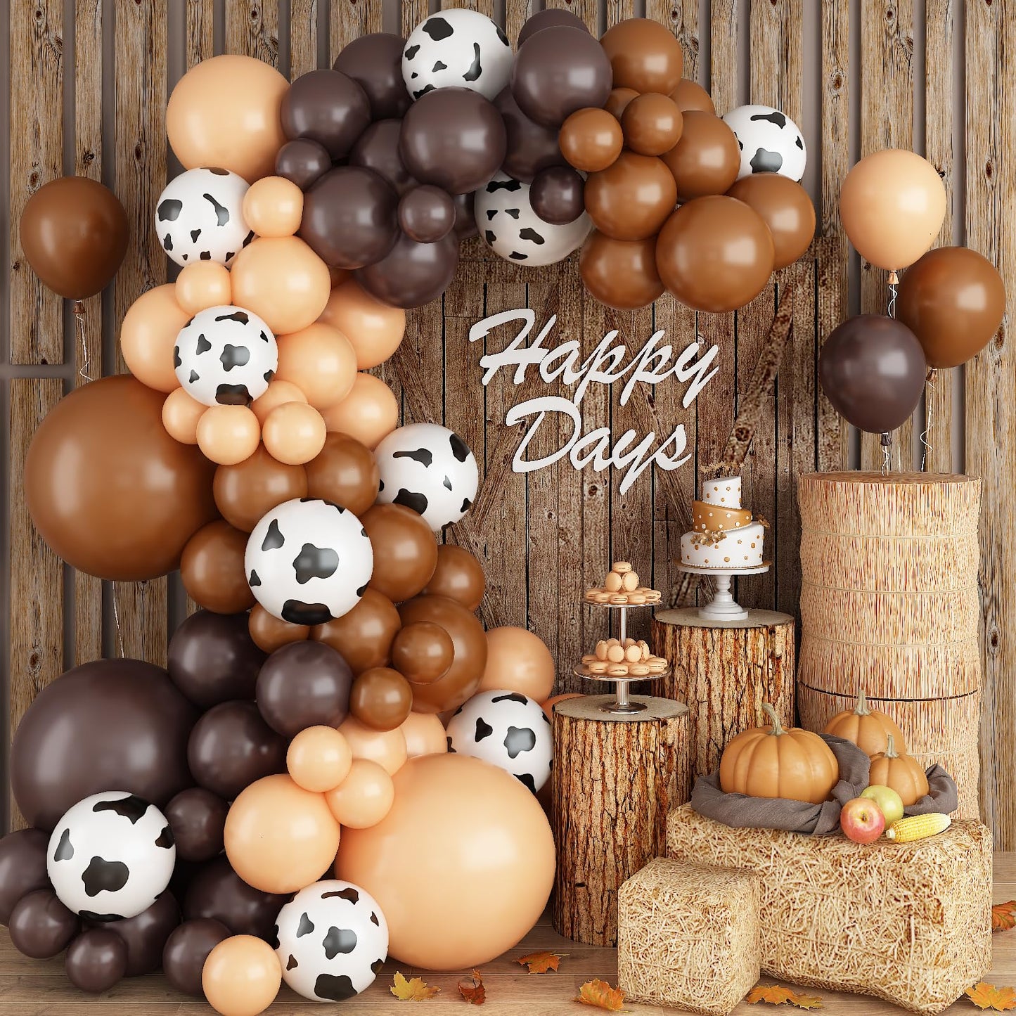 128 Pcs Cow Print Balloon Arch Kit, Brown Nude Tan Apricot Cow Balloon Arch Garland Kit Different Sizes, Latex Balloons Garland