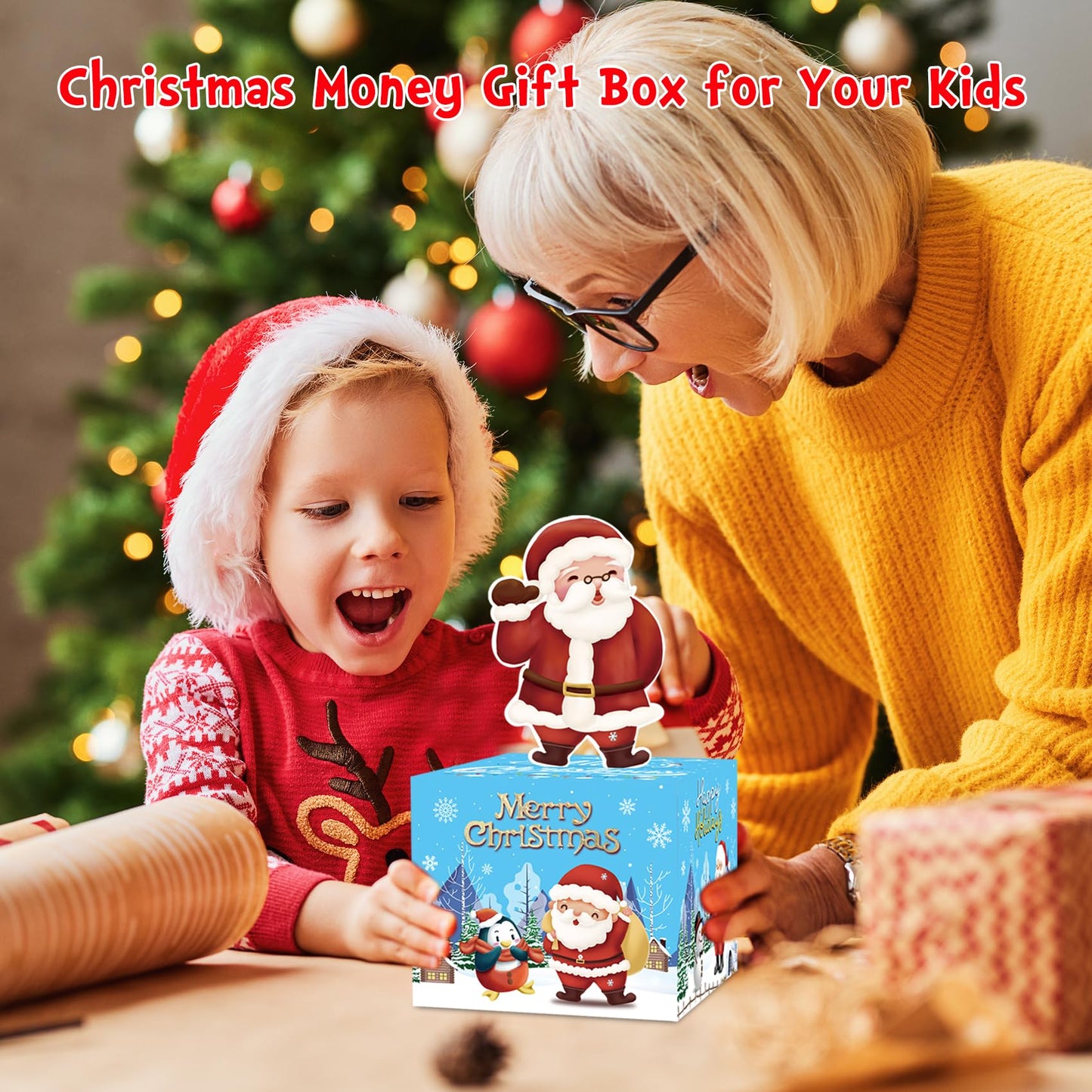 Meiidoshine Blue Christmas Money Boxes For Cash Gift Pull, Surprise Money Holder Cash Gift For Kids Adults, Diy Fun Cash Box For