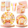 Oigco 120Pcs Groovy Birthday Party Supplies Hippie Boho Plates Napkins Cups Retro Daisy Flower 60'S Style Party Supplies For Gir