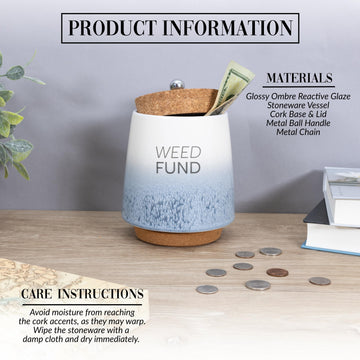 Pavilion Gift Company - Fund 6.5-inch Unique Ceramic Piggy Bank Savings Bank Money Jar with Cork Base and Cork Lid Ombre Blue
