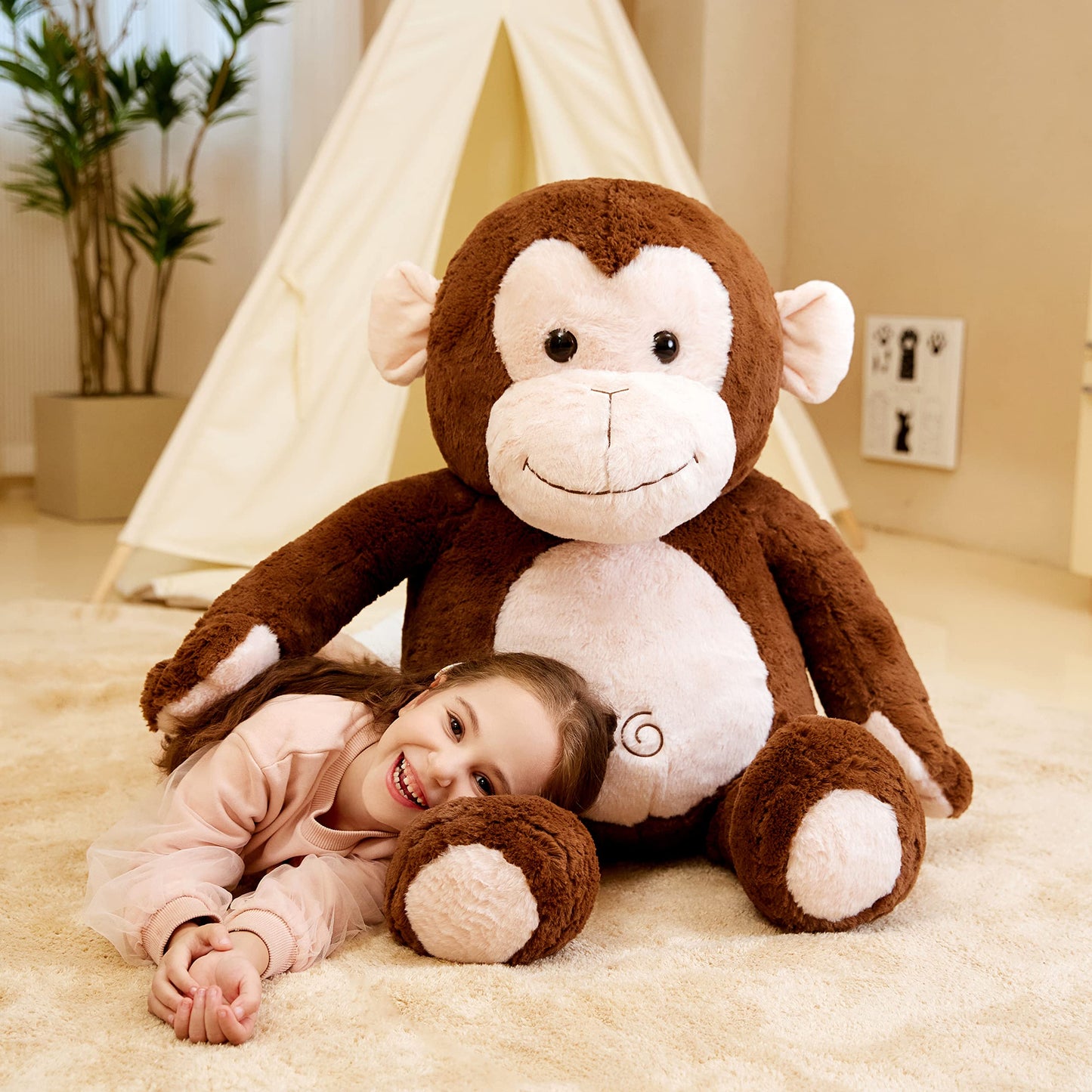 Ikasa Giant Monkey Stuffed Animal Plush Toy,Large Big Jumbo Soft Toys,30' Huge Size Cute Fluffy Plushy Fat Oversized Plushie,Gifts For Kids Girls Boys