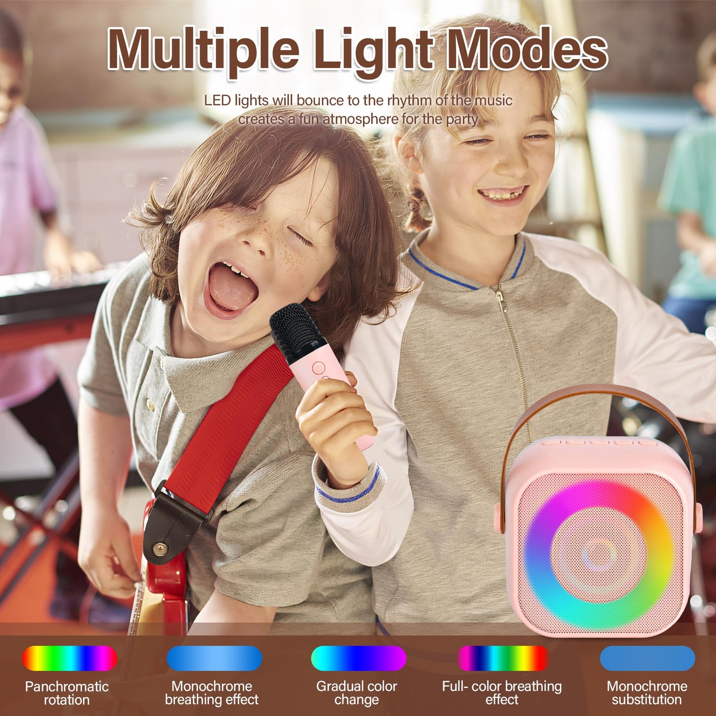 Karaoke Machine Microphone For Kids, 8-12 Years Old Girl Gift Toys Portable Bluetooth Speaker With Wireless Microphone And Led Lights, Birthday Gifts For Girls Ages 4, 5, 6, 7,9, 10 Singing Mic-Pink