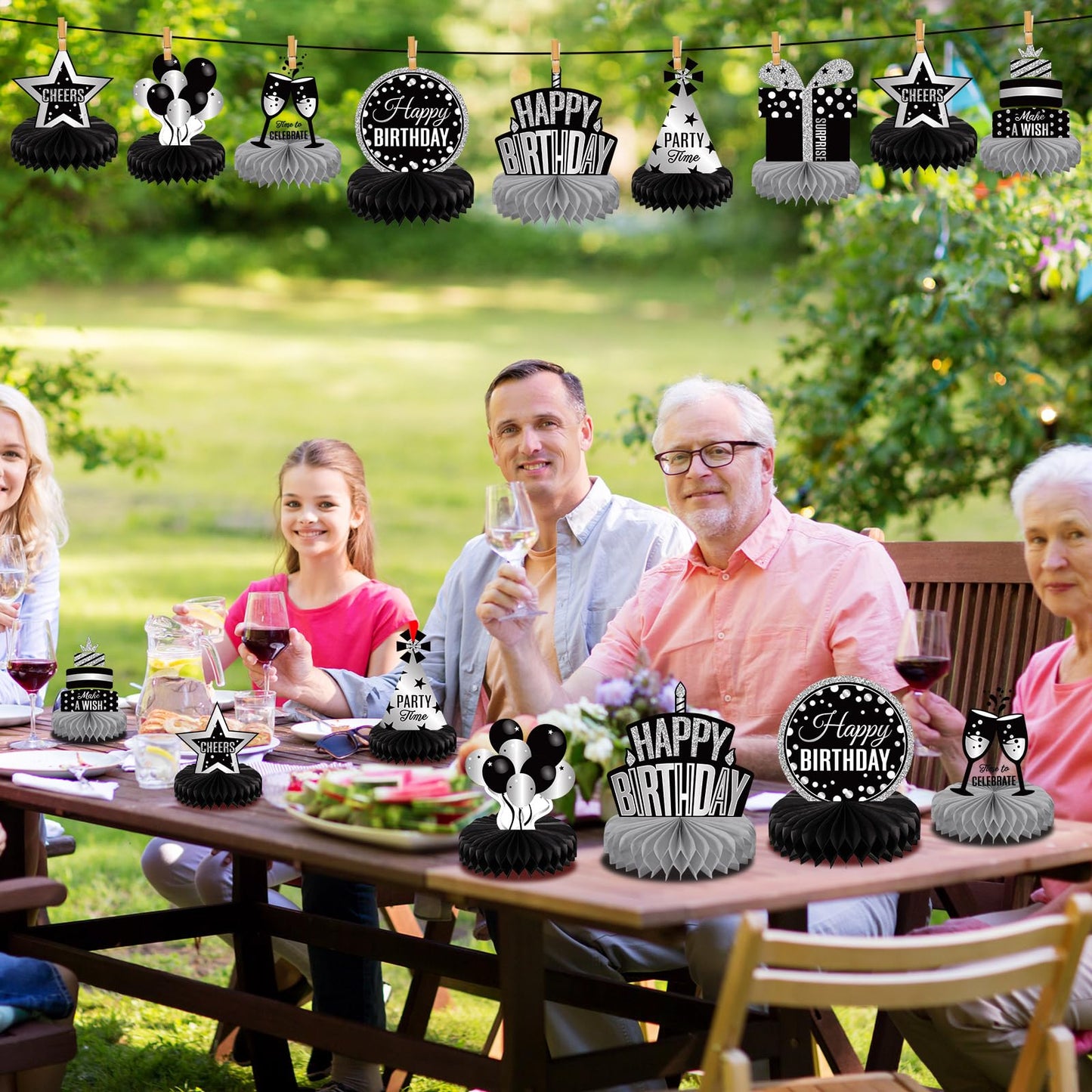 Pajean 8 Pieces Sliver and Black Birthday Party Honeycomb Centerpieces Sliver Black Table Centerpieces Decorations Table Centerp