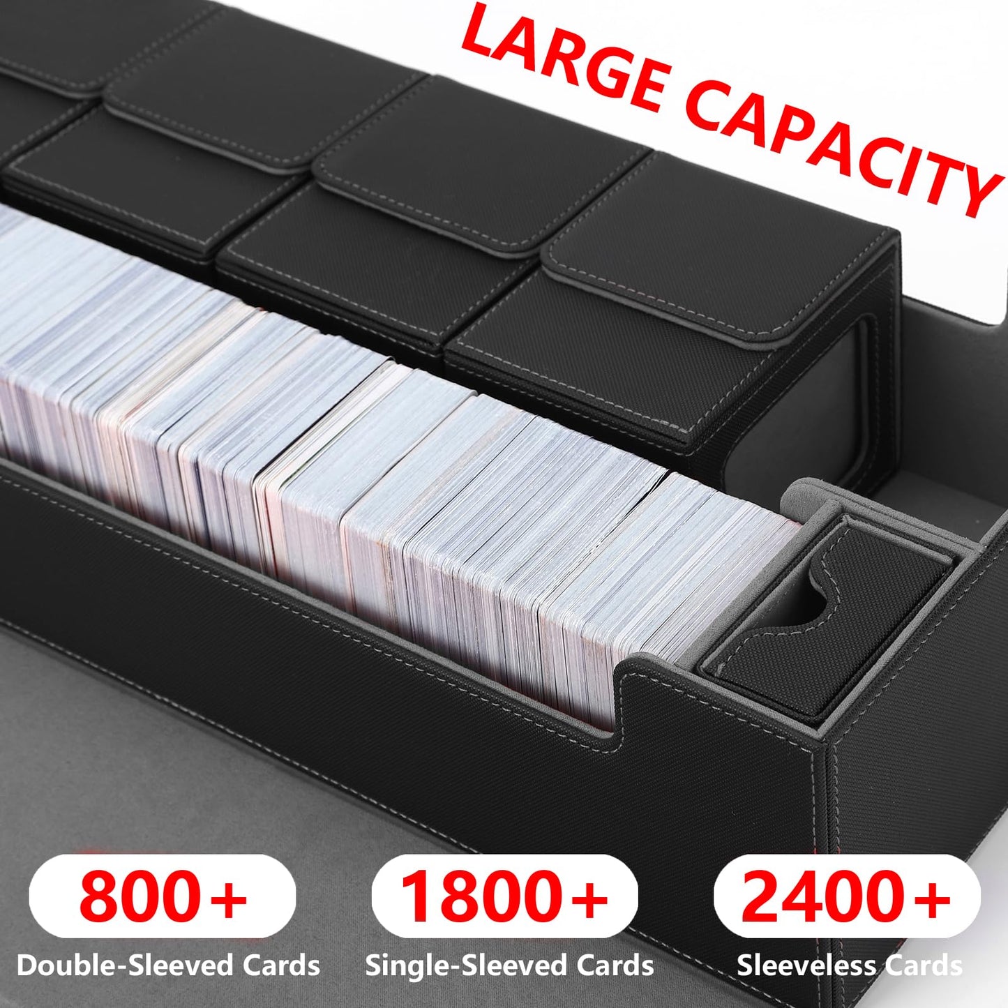 Scimi Mtg Card Storage Box Tcg Deck Case Holds Fits 5 Windows Decks Card Box Or 1800+ Sleeved Cards For Mtg, Yugioh, Uno, Tcg, Trading Cards With Mat Case And Strong Magnet Closure (Black)