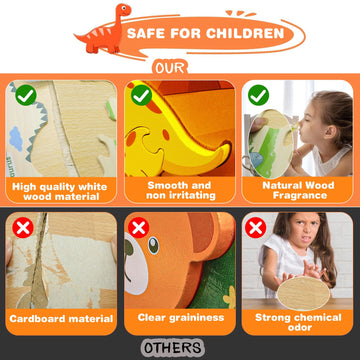 Wooden Puzzles For Toddler, Toys For 1 2 3 Year Old Boys Girls Baby Infant Kids Montessori Learning 6 Animal Pattern Jigsaw Puzz