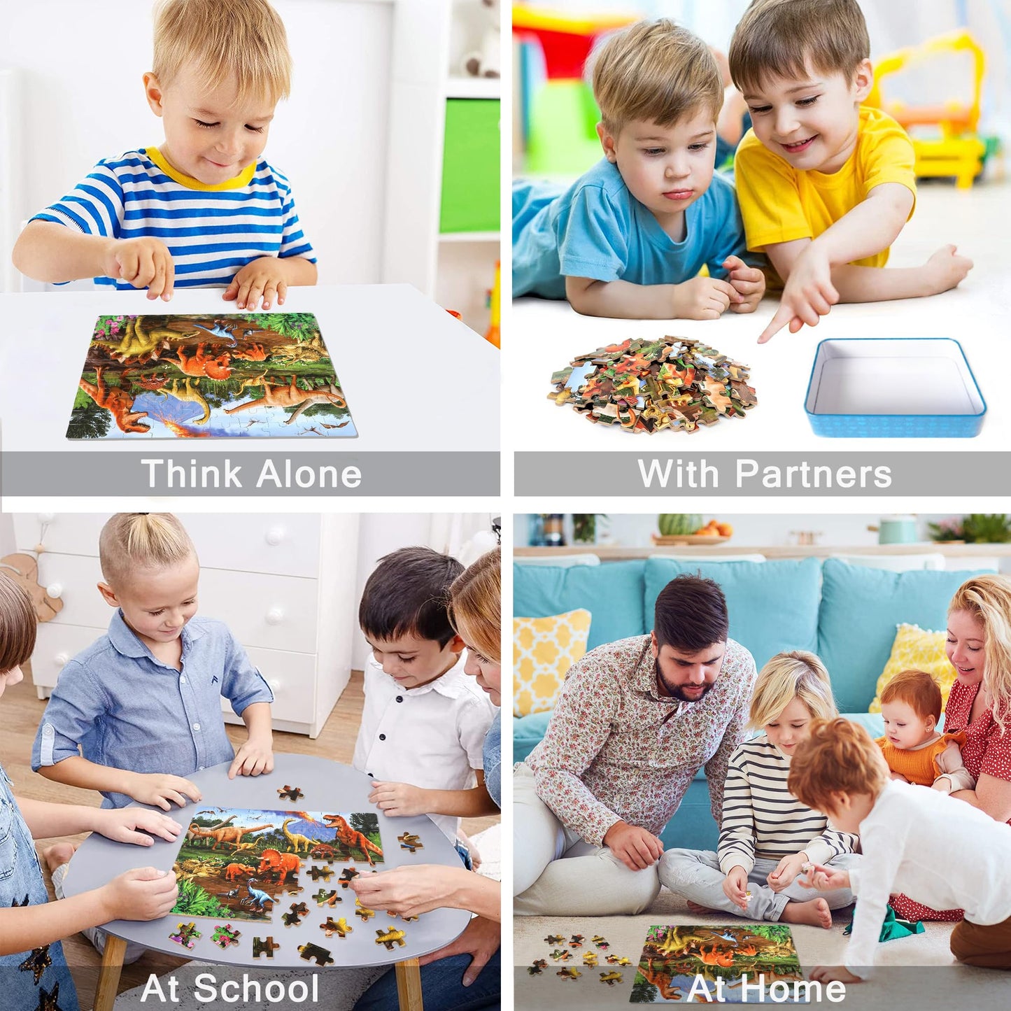 Lelemon Dinosaur Puzzles For Kids Ages 4-6,Puzzle 100 Piece Puzzles For Kids In A Metal Box, Educational Kids Puzzles Jigsaw Puzzles 100 Piece Puzzle Games Puzzle Toys For Girls And Boys