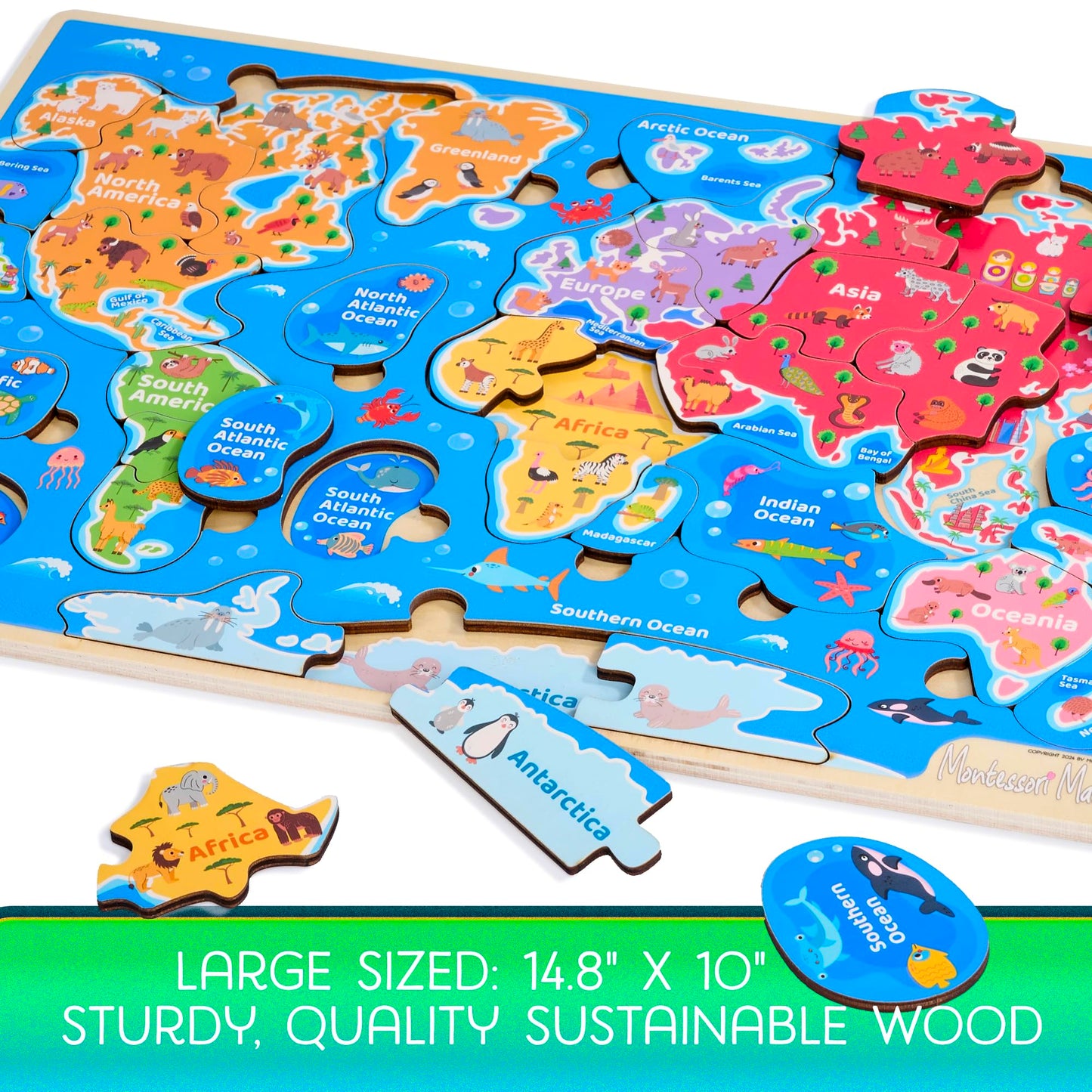 Montessori Mama Wooden Usa Map Puzzle And World Continents And Oceans Map Puzzle (World Map Puzzle)
