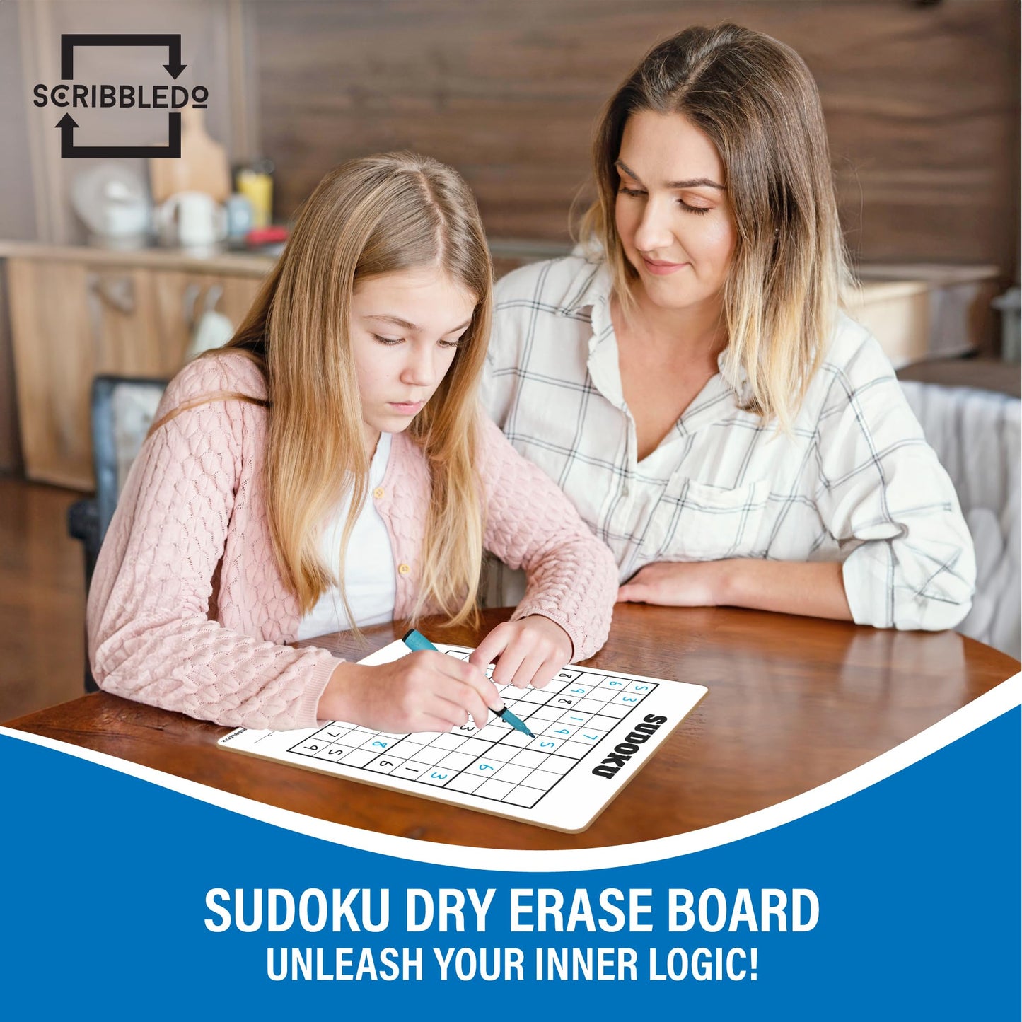 Scribbledo Dry Erase Sudoku Whiteboard for Kids & Adults - 9x12 Educational Math Game, Easy & Hard Puzzles