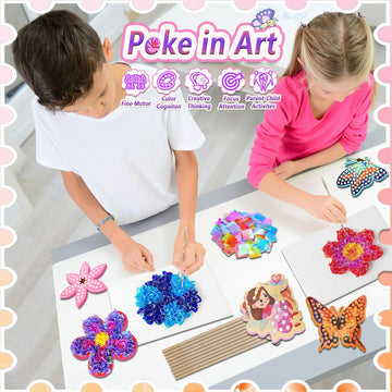 JRD&BS WINL Poke in Fun Art Kit for Kids Ages 3 up, Flower Bouquet Creative Decor Mess Free Art Set for Children Fun Activity Gi
