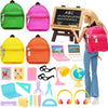 Enocht 27 Pcs 11.5 Inch Doll School Accessories 4 Doll Backpack Bag With Zipper With Computers, Glasses, Blackboard, 7 Pcs Study Accessories 8 Pcs Stationery Sets 2 Headsets For 11.5 Inch Doll